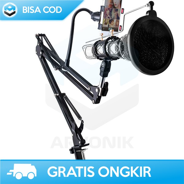 STAND MIC PANJANG FULL BESI TAFFSTUDIO NB-35 ORIGINAL MICROPHONE SET