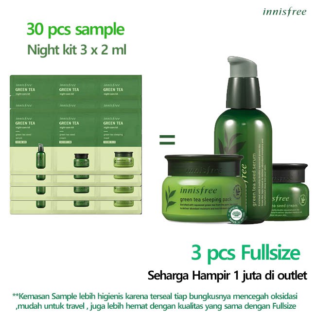 ( BISA COD ) Innisfree Green Tea Day/ Night Care 3 kit ( 3pouch x 2 ml)