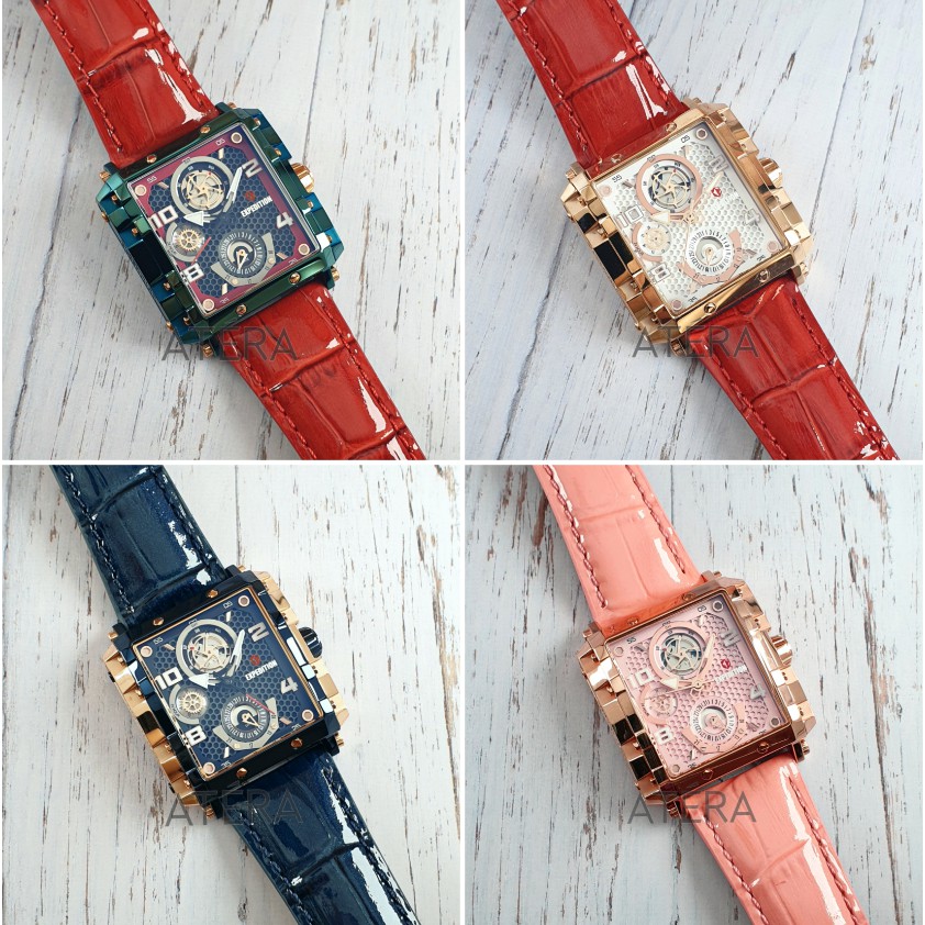 EXPEDITION E 6757 WANITA ORIGINAL /JAM TANGAN EXP E6757 BFL CEWEK KULIT LEATHER KOTAK BLACK ROSEGOLD