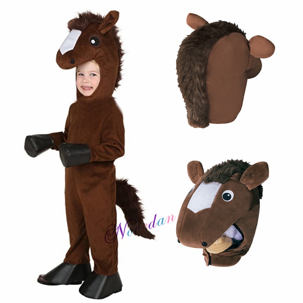 PreOrder Kids Brown Horse Mask Costume Outfit Girls Boys Party Role Play Dress Up Jumpsuit Child Hal