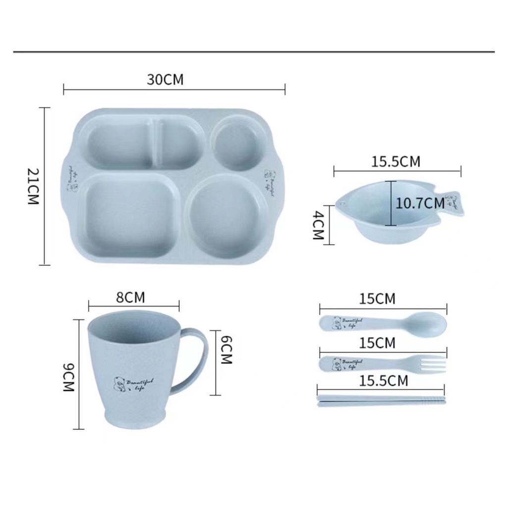 Peralatan Makan Anak 6 In 1 Piring+Gelas+Mangkok / Kids Feeding Set Sendok+Garpu+Sumpit BPA FREE