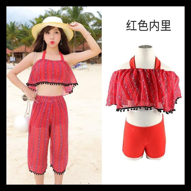 Baju Celana Pantai Boho Bohemian Bikini Set Tankini Crop Top Tanktop