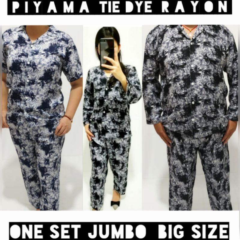 ONE SET RAYON JUMBO WANITA SETELAN BAJU LENGAN PANJANG CELANA PANJANG DAN PENDEK BIG SIZE