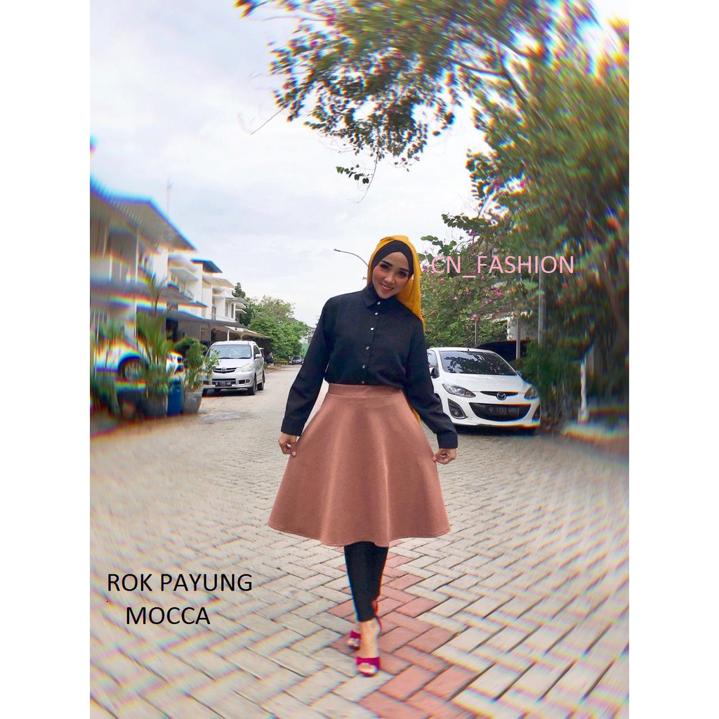 (BAYAR DI TEMPAT) REALPICT Rok Payung Wedges premium Lebar Polos Full Karet Pinggang rok kerja