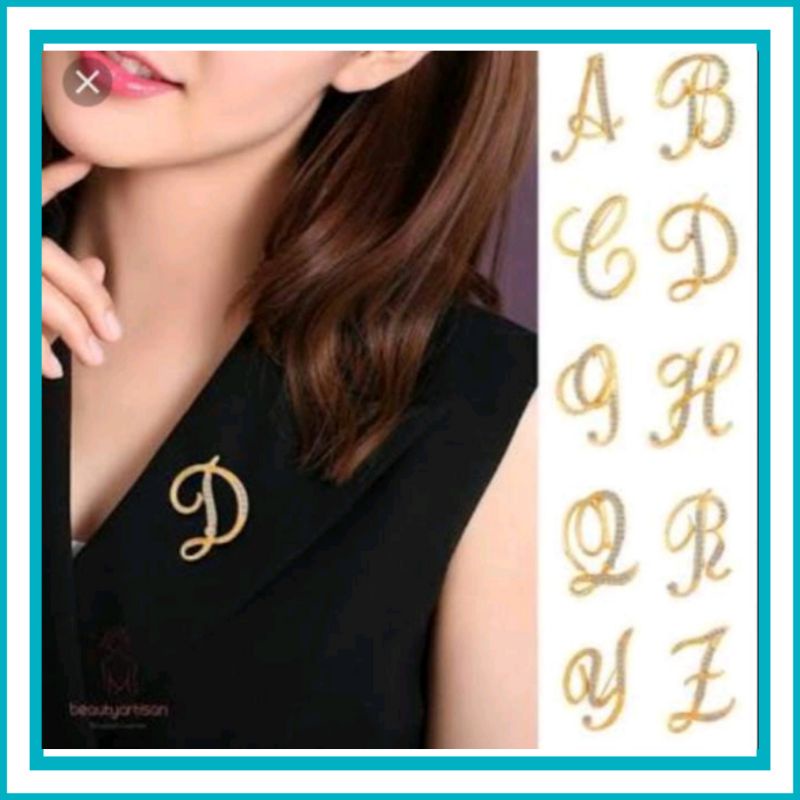 Pin Bros Bross Peniti Tuspin Jilbab Hijab Kerudung Huruf Alfabet Inisial Gold Emas Kuning Permata Diamond Aksesoris Aksessoris Asesoris Acesoris Acsesoris Accesoris Fashion Tambahan Bross Bros Jilbab Hijab Kerudung Wanita  Perempuan Cewe Cewek Murah-2