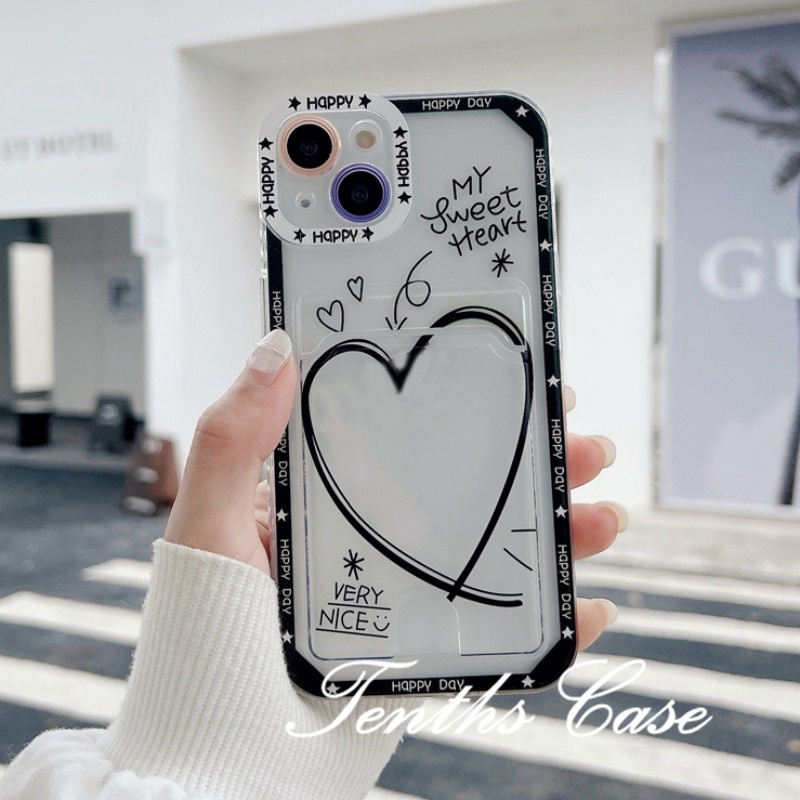 Redmi 12C A1 10C 10A 10 9A 9C 9 9T Note 12 11s 10s 9s 11 10 9 8 Pro Poco X3 NFC X3Pro X3 Mi11 12 Lite 11T Pro Sweety Heart Card Holder Phone Case Soft Clear Cover