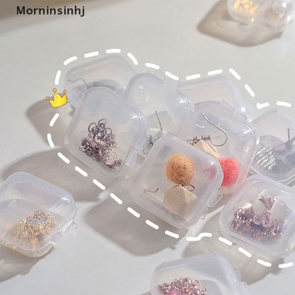 Mornin 10pcs Kotak Kecil Persegi Transparan Anting Kotak Plastik Tempat Penyimpanan Perhiasan id