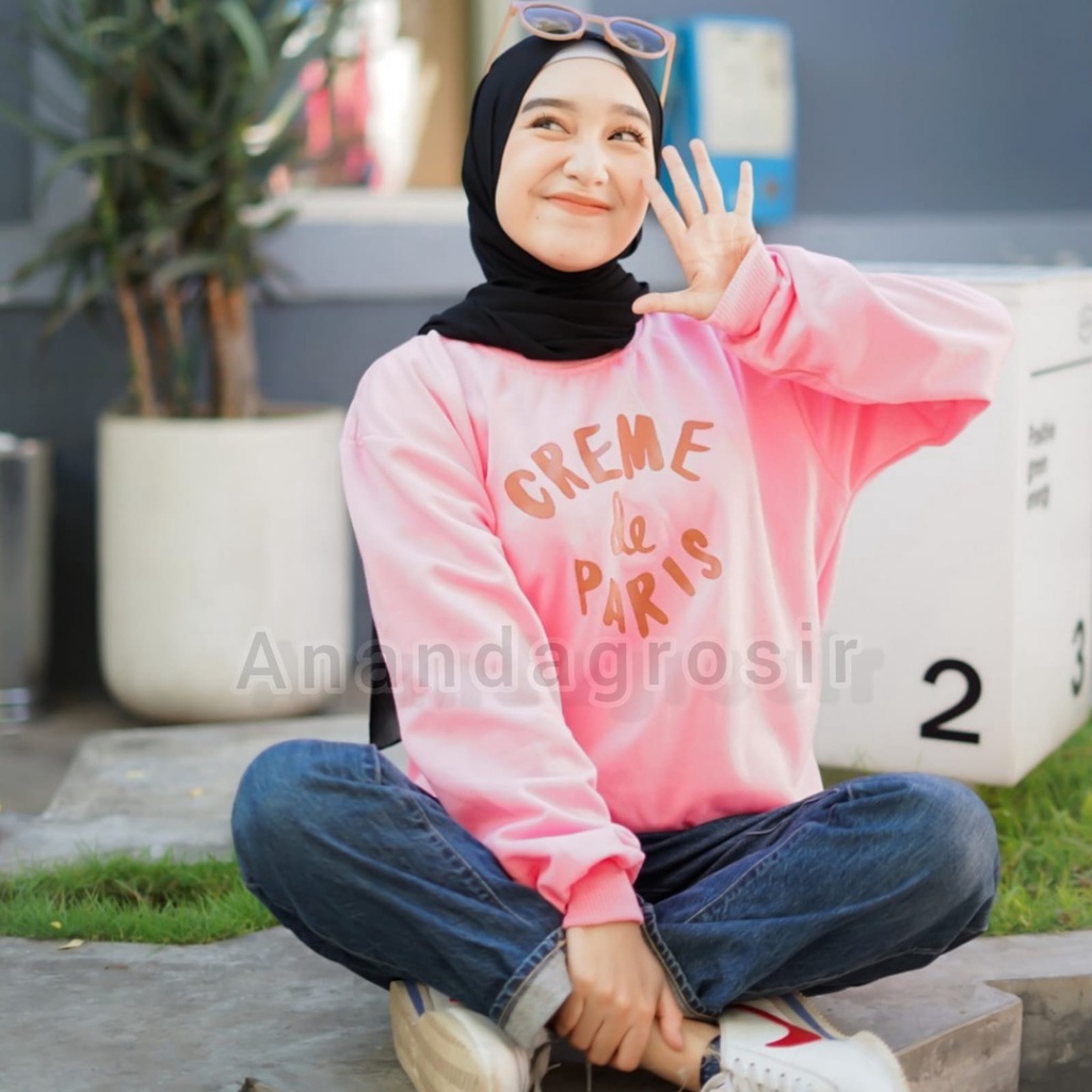 SWEATER WANITA CREME DE PARIS - SWEATER OVERSIZE WANITA - SWEATER BASIC SWEATSHIRT