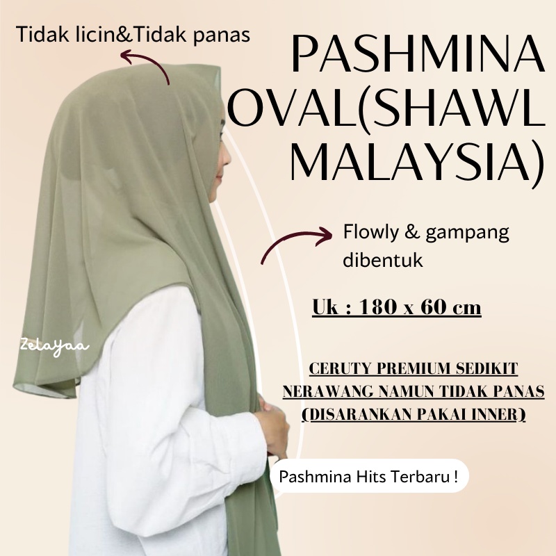 PASHMINA OVAL / MALAYSIA SHAWL / CERUTY BABYDOLL MODEL TERBARU / PASMINA MALAYSIAN SHAPE CURVE