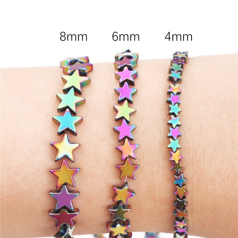 4/6/8 Mm Batu Alam Pentagram Hematite Beads Bintang Longgar Spacer Manik-manik Pesona untuk Perhiasan Gelang Membuat Gelang DIY