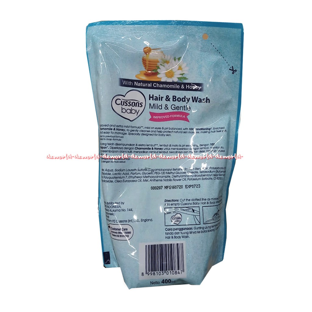 Cussons Baby Hair And Body Wash 400ml Mild And Gantle Sabun Dan Sampo Bayi Isi Ulang Refil biru