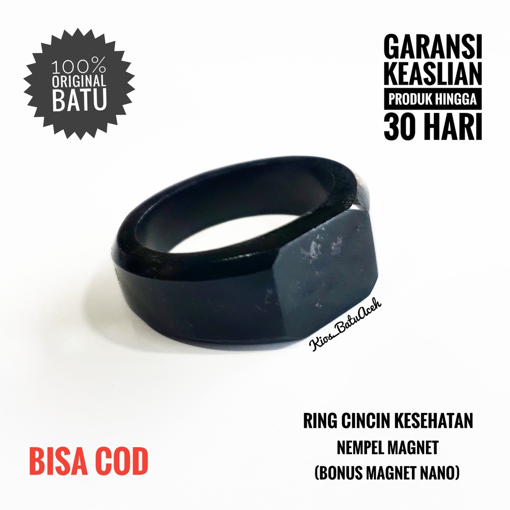 Cincin Batu Giok Hitam Black Jade Original Asli Aceh Petak Cutting Persegi