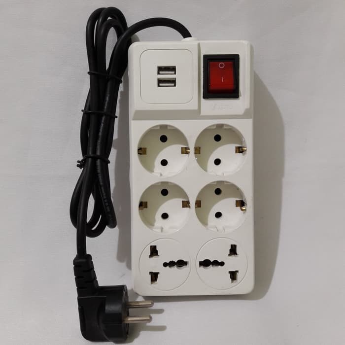 Stop Kontak Segi 4 lubang + 2 USB + 2 Colokan kaki 3 +Kabel 1,5m VETTO