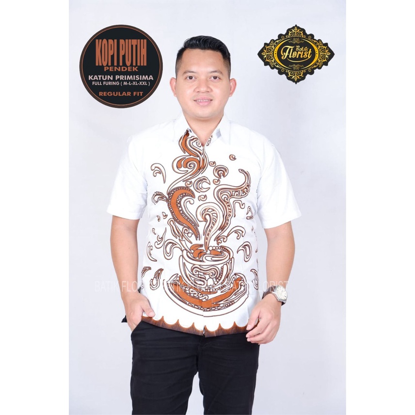 BATIK PRIA TERBARU S M L XL XXL BAJU kemeja batik pria lengan PENDEK PREMIUM PUTIH