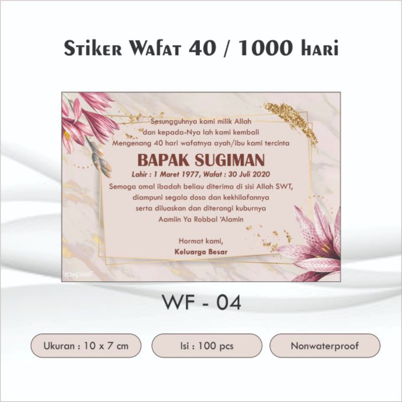 Stiker mengenang / memperingati 7/ 40/100/1000 hari meninggal / wafat. Stiker Tahlil / Tahlilan-2