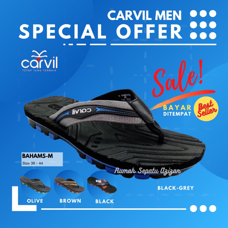 Carvil Bahamas M | Benjiro-M | Lumos-M | Satoru-M | Sandal Pria Remaja Laki Laki Jepit Spon Flip Flop Original Asli Carvil