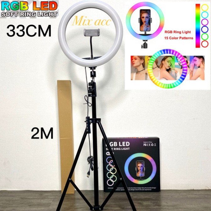 MurmerOfficial R224 RING LIGHT PAKET SUPER LENGKAP 26CM 33CM RGB+ HPHOLDER + TRIPOD 1,6M&amp;2,1M