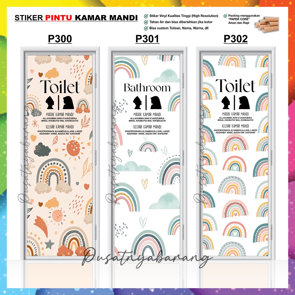STICKER PINTU KAMAR MANDI AESTHETIC RAINBOW DOA KLUAR MASUK KAMAR MANDI
