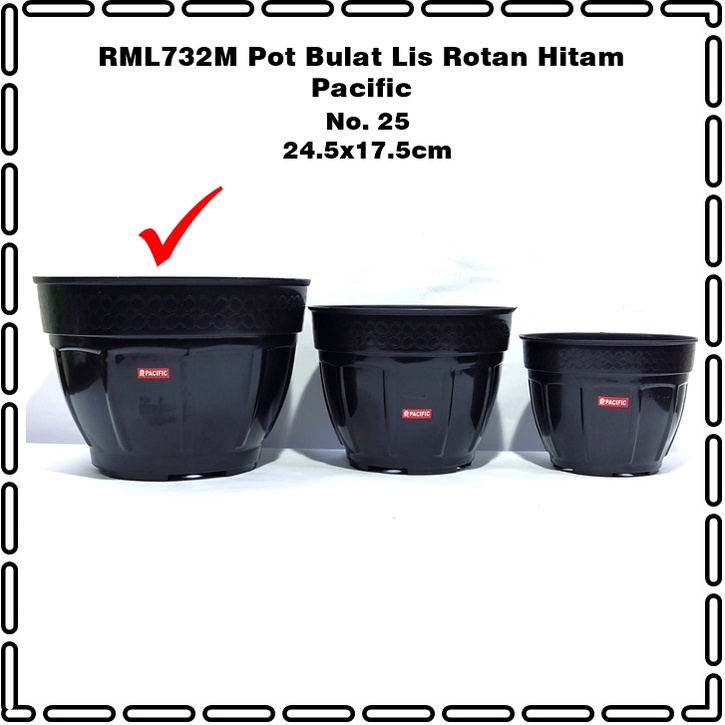 RML732M Pot Tanaman Bulat Lis Rotan Hitam Pacific 25