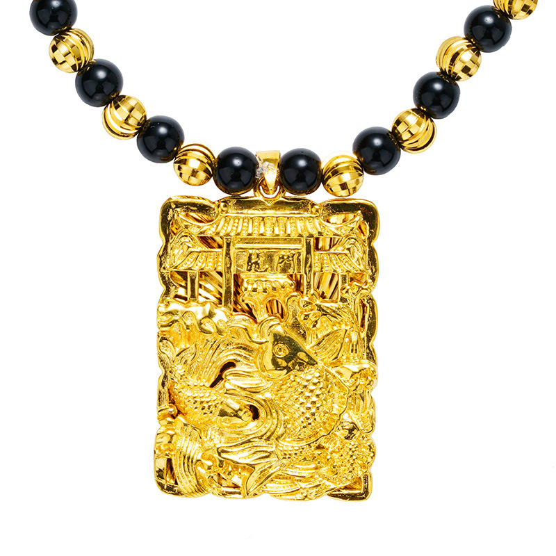 Kalung Emas Asli Kadar 375 Liontin Koin Yue Longmen Ikan Tebal Gaya Eropa Untuk Pria