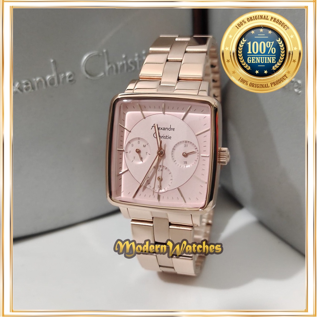 Jam Tangan Alexandre Christie Wanita Terbaru Ori AC 5003 Full Rosegold Black Pink Alexander Rantai