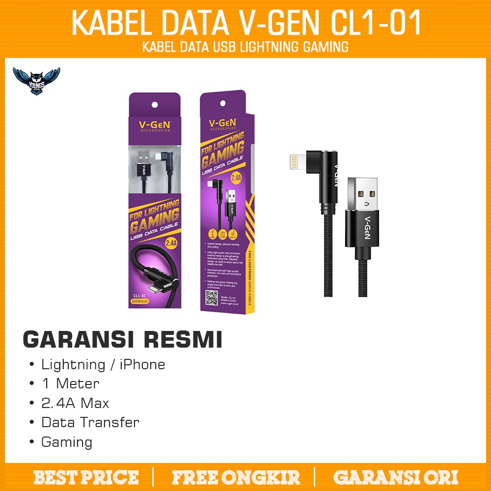 Kabel Data USB Lightning V-GeN CL1-01 iPhone 2.4A Gaming 1 Meter