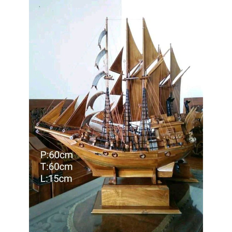 miniatur kapal pinisi phinisi dewa ruci kayu jati antiq klasik furniture mainan hiasa