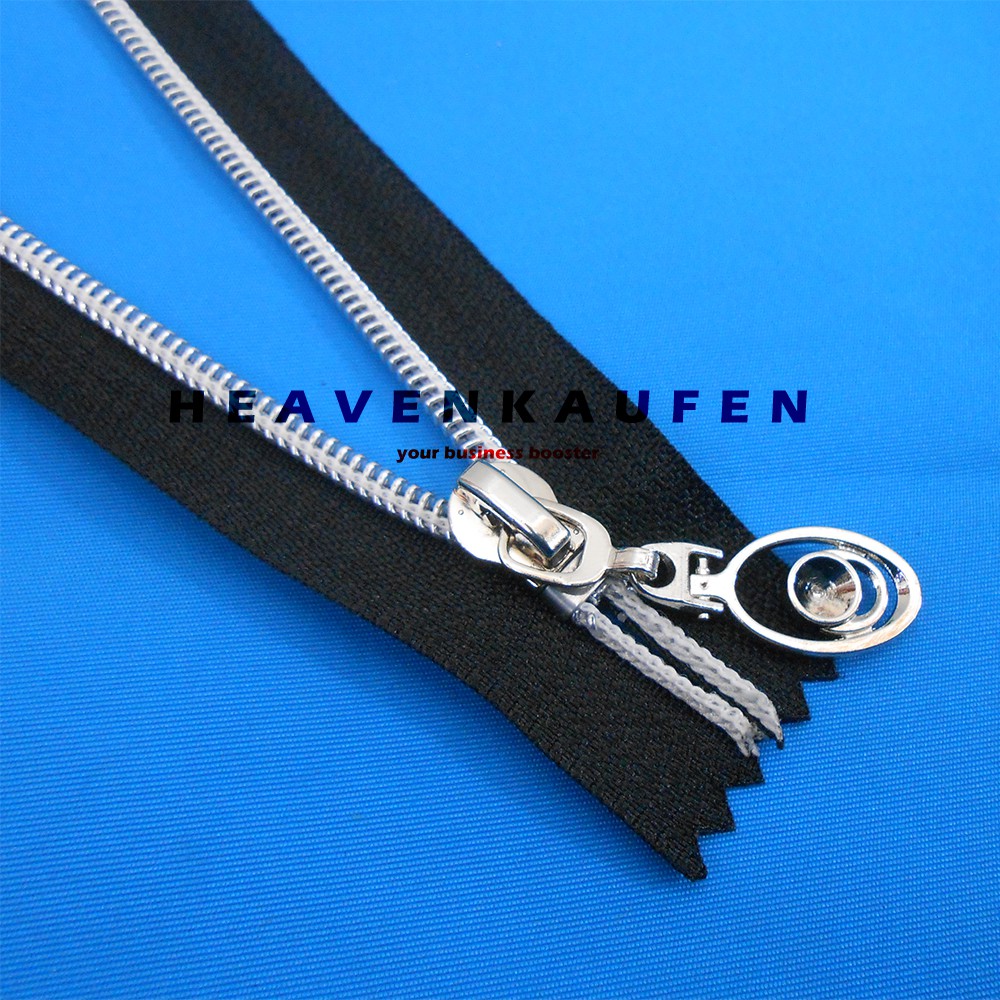 Resleting Zipper Busana 30 cm Coil Warna Hitam - Silver Close End Kode CSA