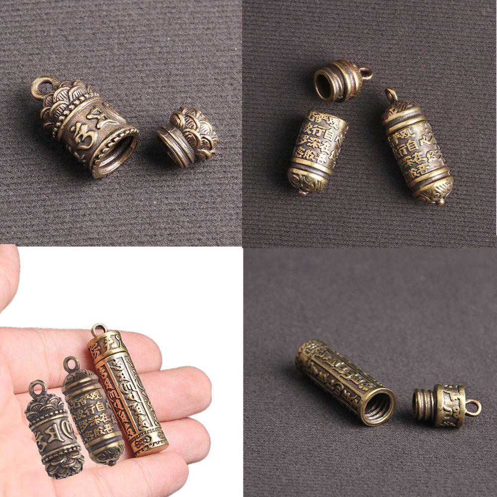 Nickolas1 Kalung Liontin Wanita Portable Kuningan Silinder Kotak Memorial Kenang Kenangan Gantungan Kunci Obat Pil Box