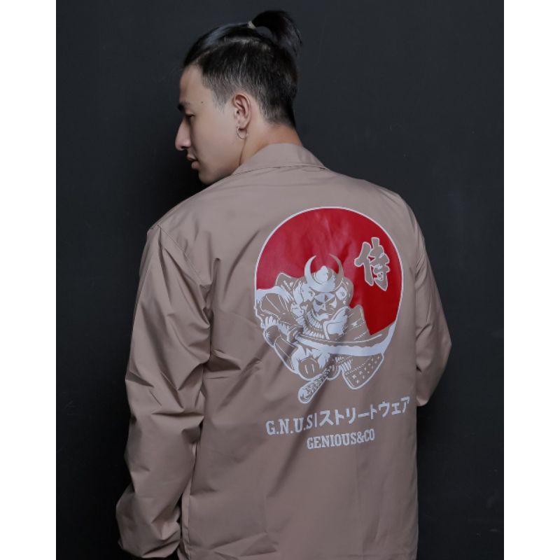 GENIOUS Original Jaket Pria Coach Sablon New Art Samurai Japan -- Jaket Coach Pria Windbreaker Murah