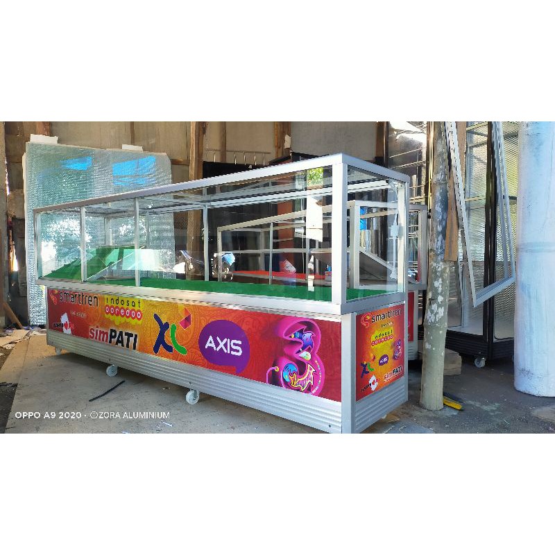 etalase counter pulsa / etalase toko Kaca bisa etalase pulsa