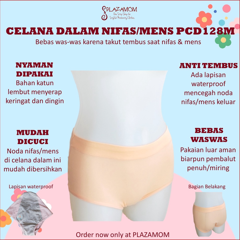 CELANA DALAM MENS / NIFAS dengan Lapisan Waterproof Mencegah Noda Tembus Ke Pakaian Luar. Bebas Worry Sepanjang Hari deh! PCD128M