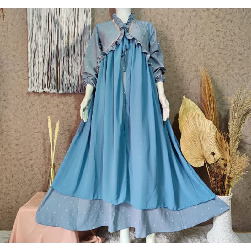 Gamis Polkadot Cringkle Premium Dabel Rompi Lepas Ceruty Bebidol Pariasi Rempel Renda Tangan Karet G