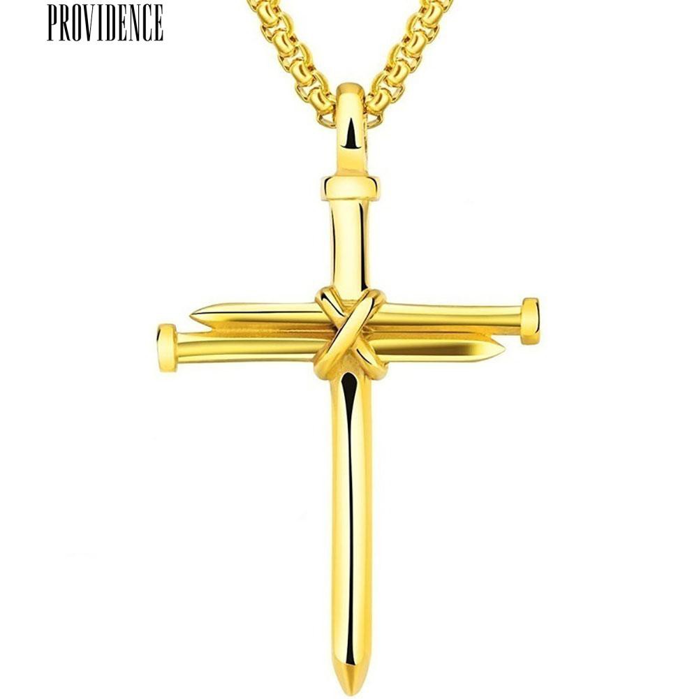 Providence Titanium Steel Cross Pendant Long Chain Necklace