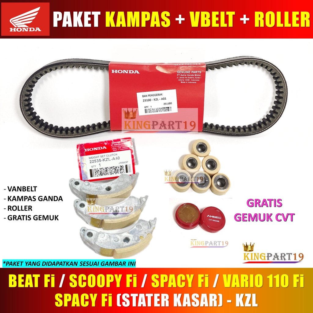 PAKET KAMPAS GANDA VANBELT ROLLER BEAT FI SCOOPY FI VARIO 110 FI SPACY FI KZL KAMPAS GANDA ROLER LOLER VBELT VAN BELT BEAT FI SCOOPY VARIO 110 SPACY FI - KZL