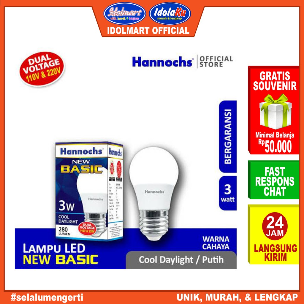 IDOLAKU Hannochs New Basic Lampu LED 3 W/ Cahaya putih