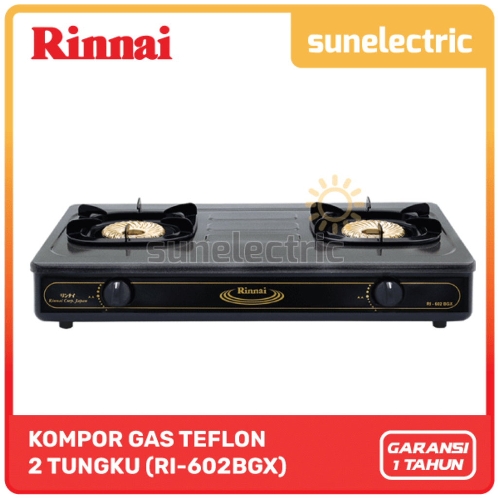 Rinnai RI 602 BGX Kompor Gas Stove Teflon 2 Tungku RI-602 BGX / RI602 BGX / RI 602BGX /RI-602BGX / R