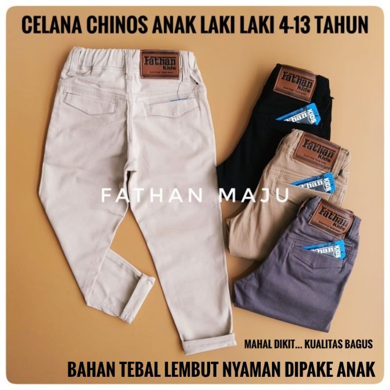 Celana Chinos Anak laki laki 4-12 Tahun Bahan Katun Kampas Model Chino