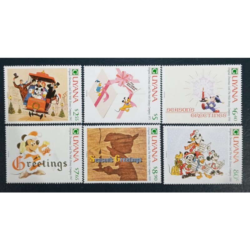 

D1 Prangko Perangko Disney Guyana Original Christmas Card The Walt Disney Company