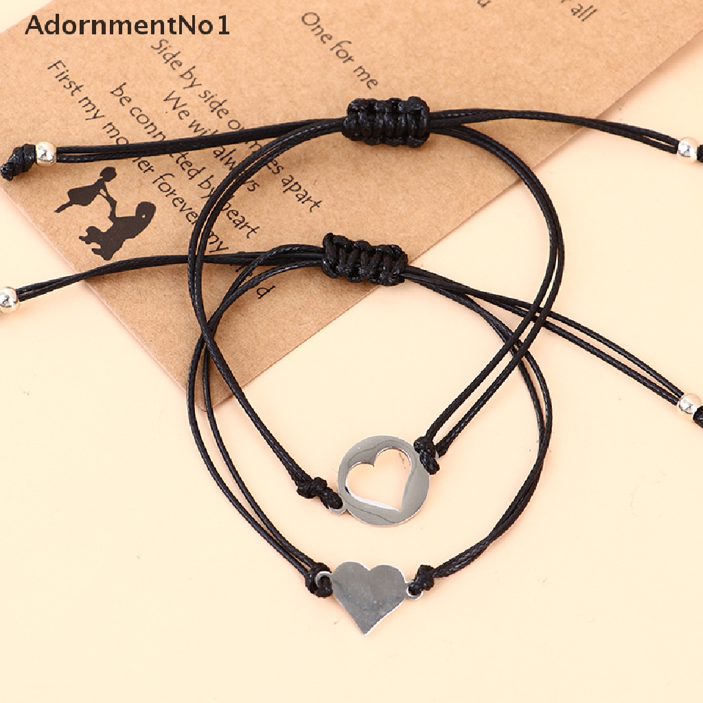 (AdornmentNo1) 2pcs / Set Gelang Tangan Stainless Steel Motif Tulisan Mom / Daughter Untuk Ibu / Anak