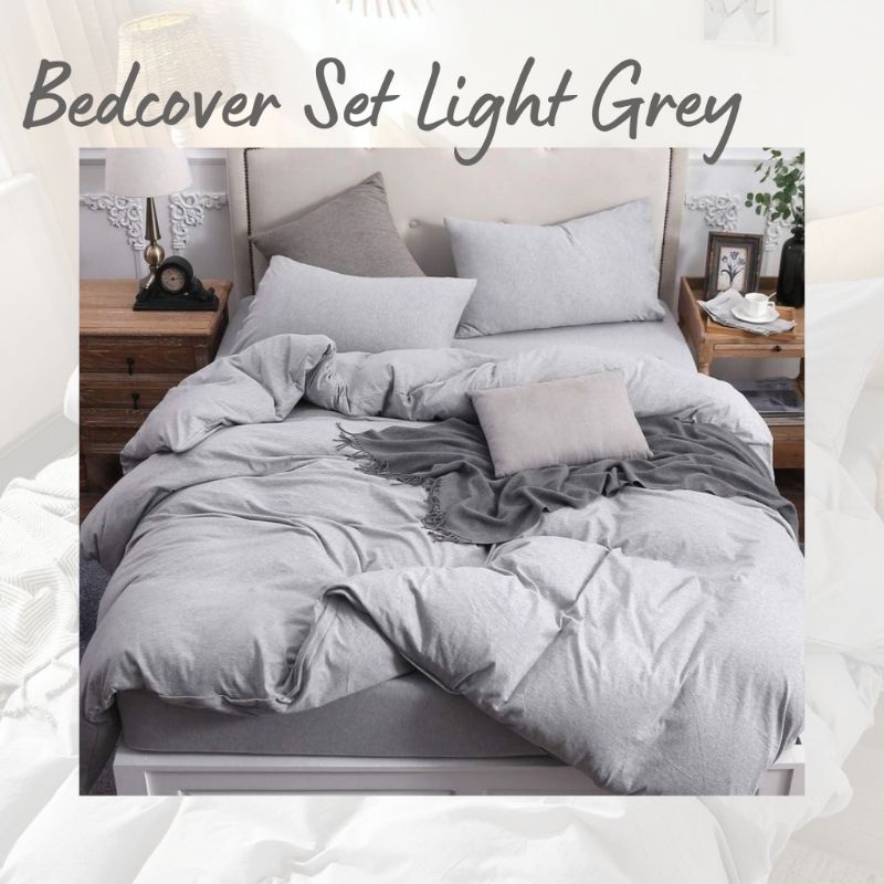 Bedcover Set Plain Light Grey Polos Tanpa Embos King Queen Size 160 180 Kasur Nomor 1 2