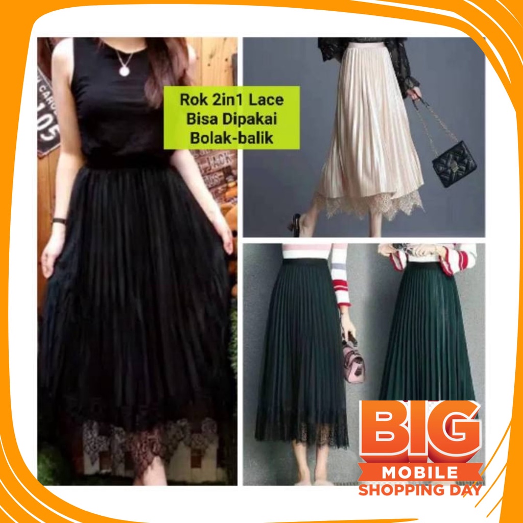 Bawahan remaja Anak Sekolah Kuliah Dewasa Street /  Rok tutu 7/8 plisket cewek model bolak balik ren