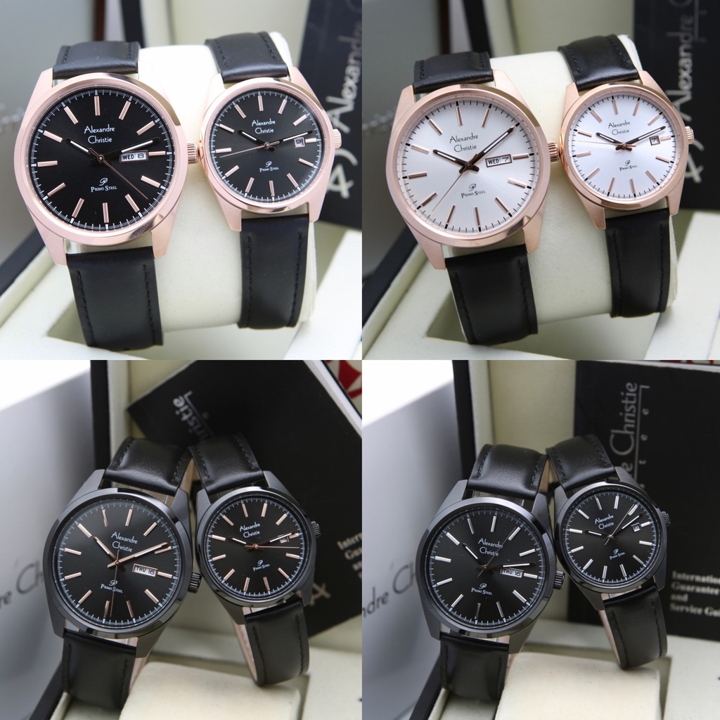 JAM TANGAN COUPLE ALEXANDRE CHRISTIE 1025 AC1025 BLACK LEATHER ORIGINAL
