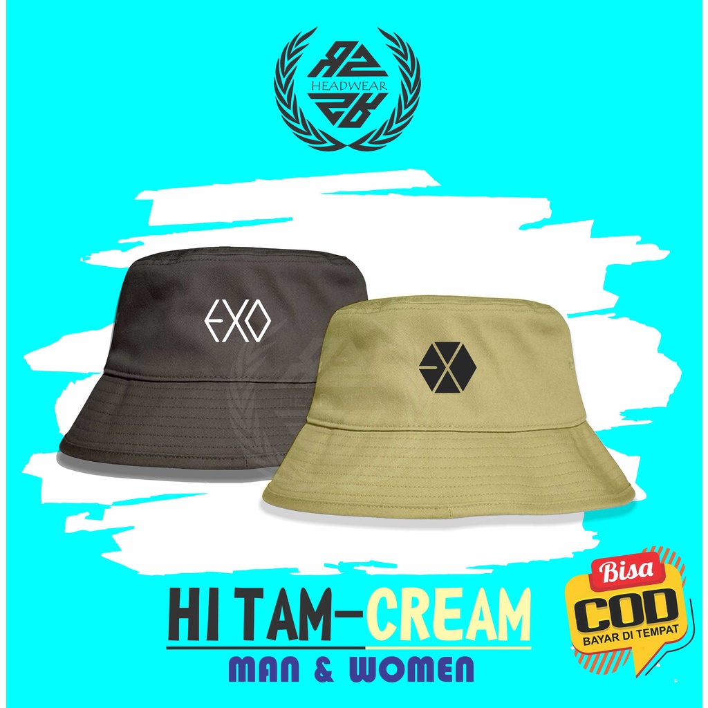 Topi Buket Topi Logo Exo Bucket Hat Korean Style Topi Bucket Bolak Balik Kain American drill Premium