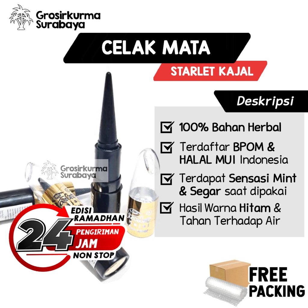 Celak Mata STARLET KAJAL Stik Eyeliner Sensasi Mint Segar Bahan Herbal Asli India Warna Hitam Waterproof