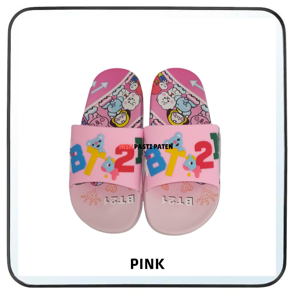 Sandal Selop Anak Cewe Bahan Karet Motif Kartun Bt21 Ukuran 30-35 Sandal Jely Anak Ori Sandal Flat Anak Sandal Bts