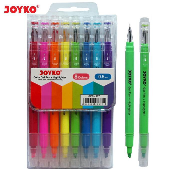 

BISA BAYAR DI TEMPAT Color Gel Pen Pena Jel + Highlighter Penanda Joyko GPC-277 8 Warna Kode 1323