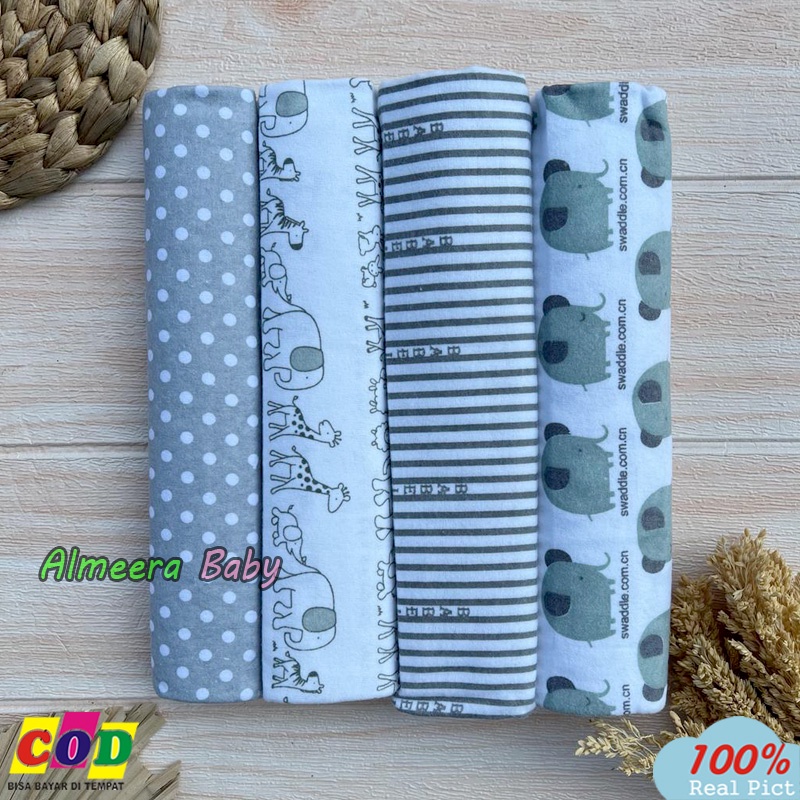Isi 4 PCS Bedong Bayi Pernel Bayi Motif Karakter Bayi Baru Lahir Ukuran 95 Cm x 75 Cm Almeera Baby And Kids