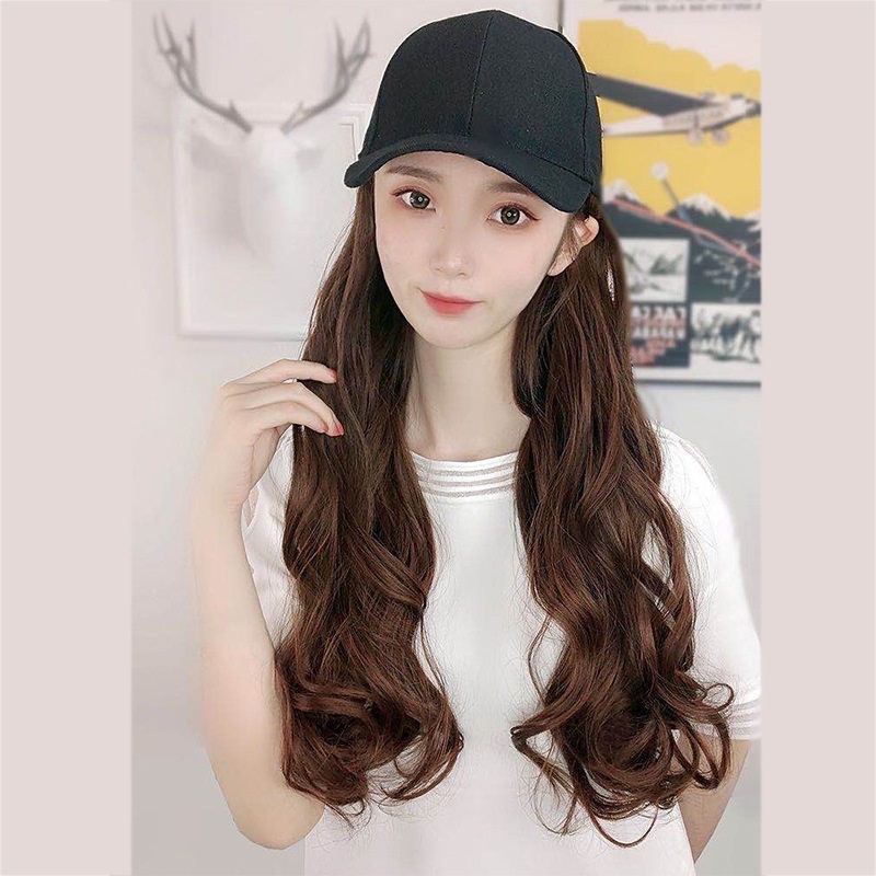 New Wig Topi Rambut Panjang Wanita Korean Version / Wig Hat Women's Long Curly Hair