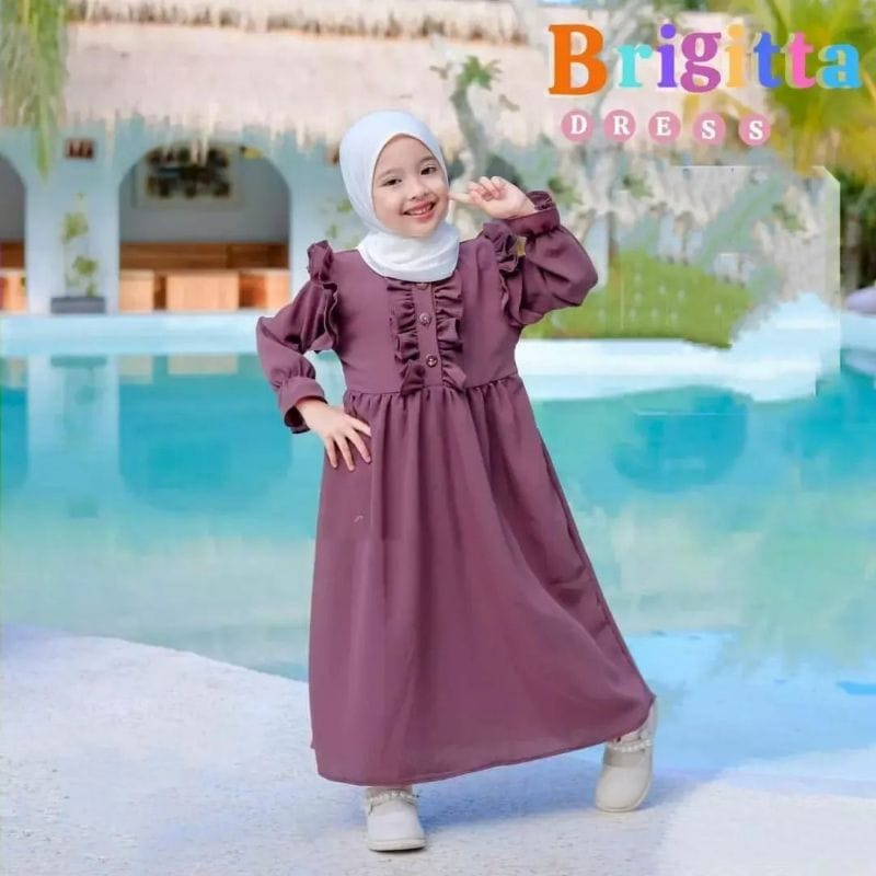 Brigitta Kids Dress Anak Perempuan Usia 6 Sampai 8 Tahun Pakaian Anak Perempuan Baju Anak Cewek Matt Crinkle